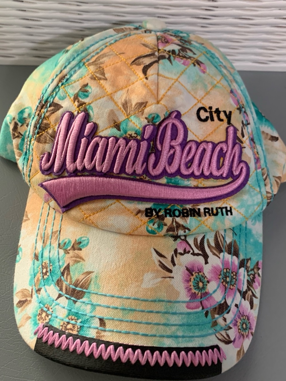 Robin Ruth Floral Baseball Cap - Turquoise, Pink & Beige